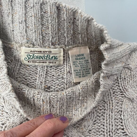 St Johns Bay Size Lg Wheat Color Cable Sweater - Picture 2 of 5
